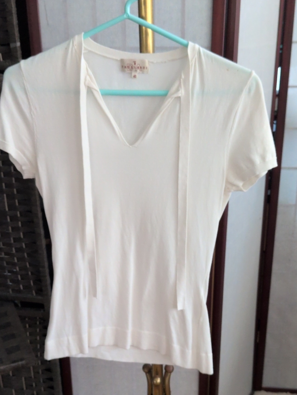 Trussardi Women's Cream Short-Sleeve Tie-Neck Top